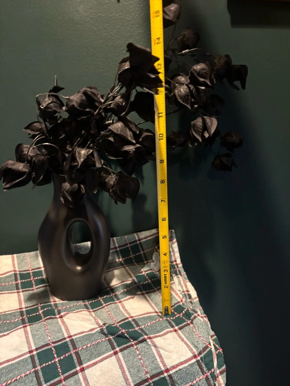 Matte Black Modern Gothic Ceramic Vase with Decorative Black Foliage